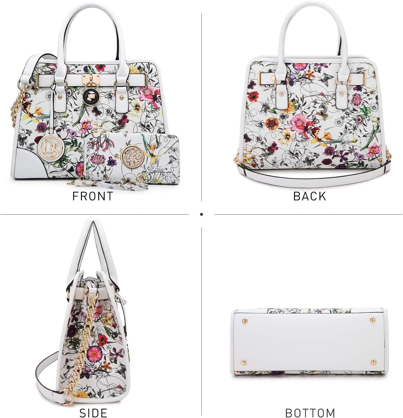 Women Flower Handbags Top Handle Satchel Purse Shoulder Bag Hobo Bag Work Bag Set