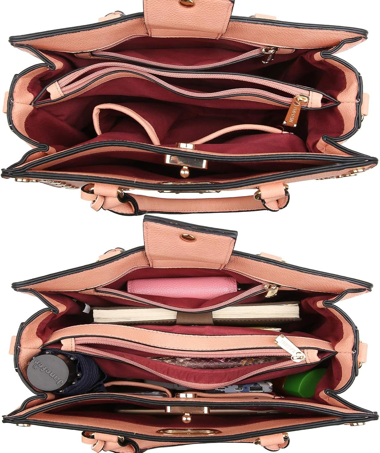 Women Medium Satchel Handbag Work Tote Shoulder Bag Top Handle Purse with Matching Clutch 2pcs Set