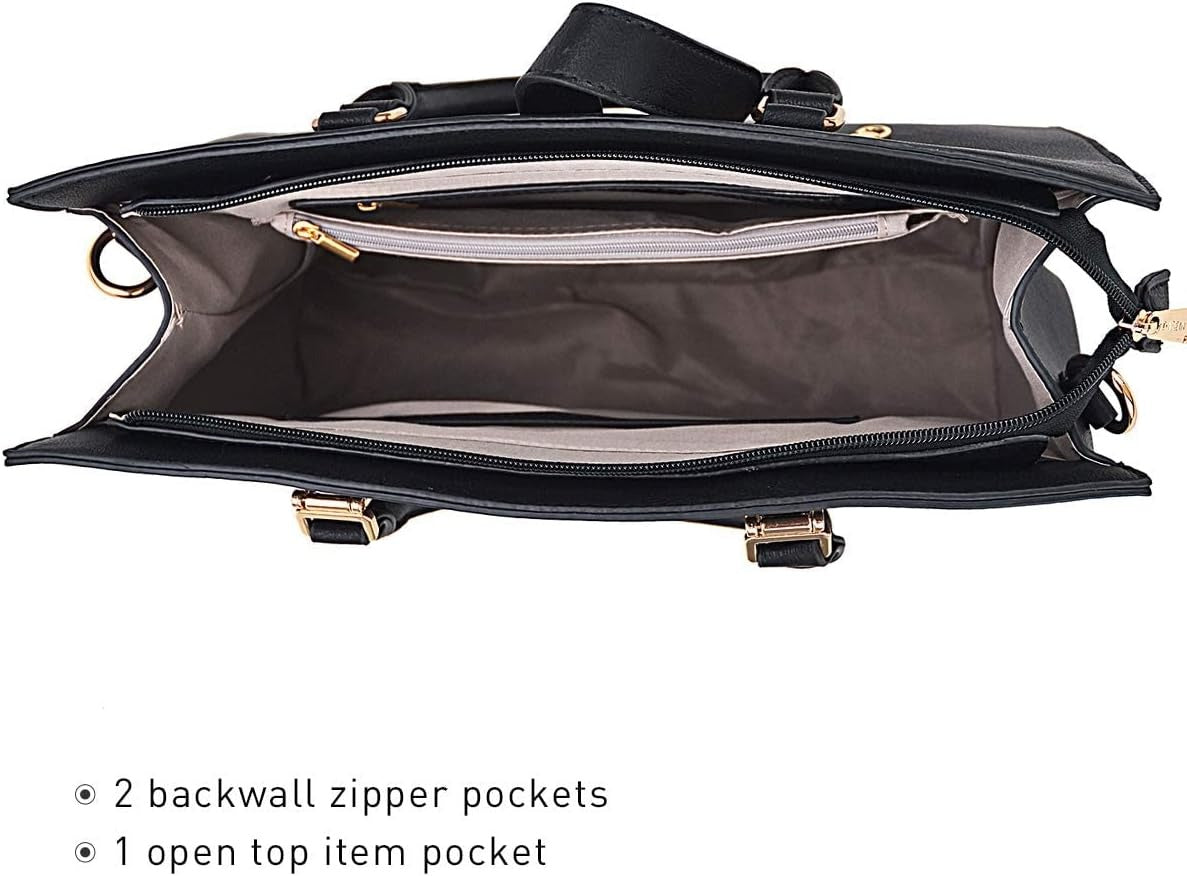 Women's Handbag Flap-over Belt Shoulder Bag Top Handle Tote Satchel Purse Work Bag w/Matching Wristlet