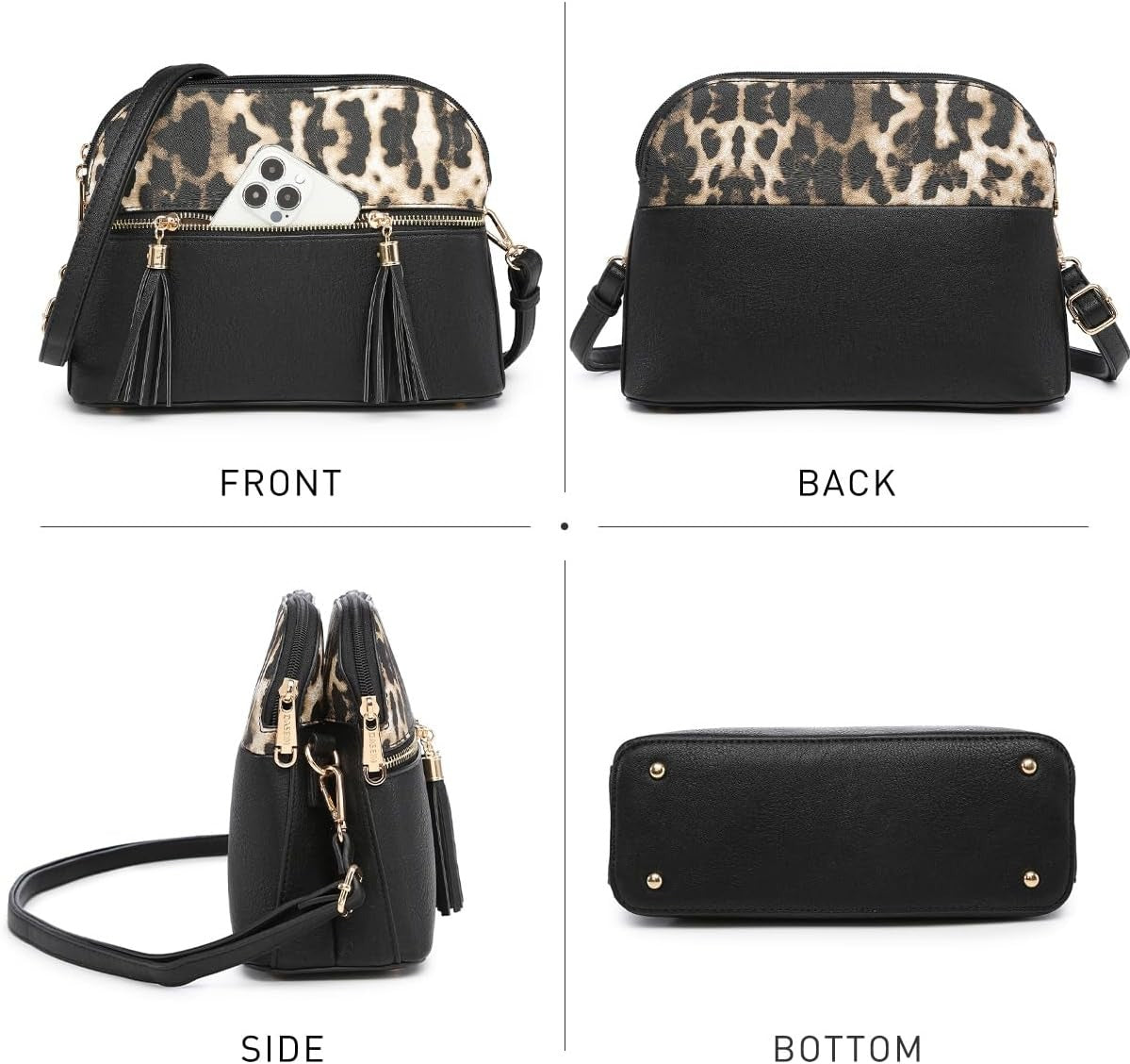 Women Tassel Zipper Pocket Crossbody Bag Shoulder Purse Fashion Travel Bag with Multi Pockets