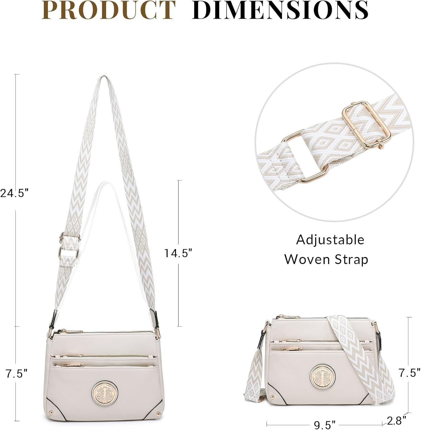 Crossbody Purses for Women Trendy Multi Pockets Shoulder Bag Medium Handbags with Guitar Strap