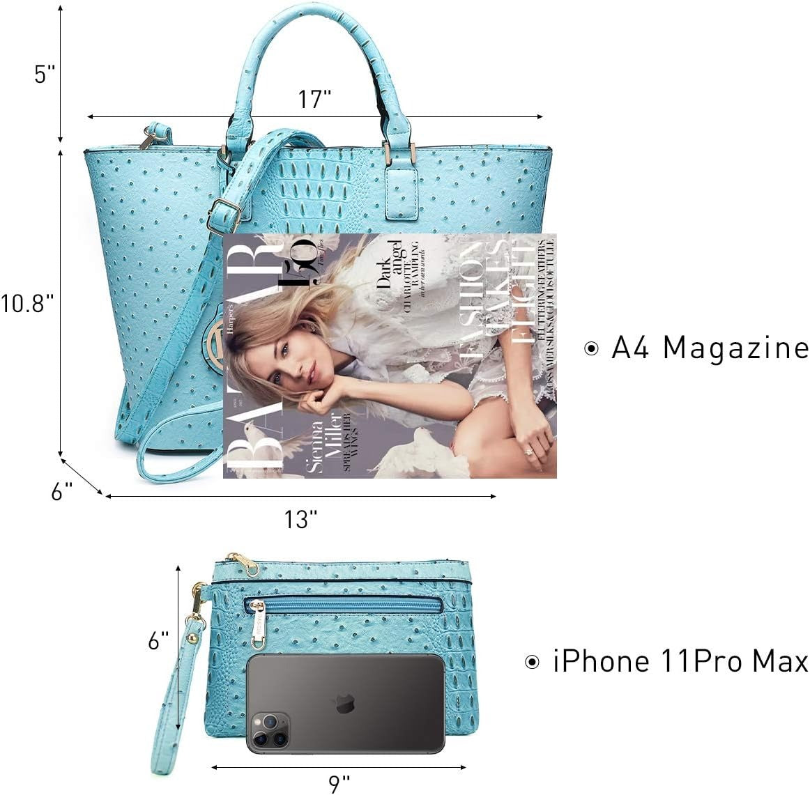 Women Satchel Purse Handbag Shoulder Bag Work Tote Bag with Matching Clutch