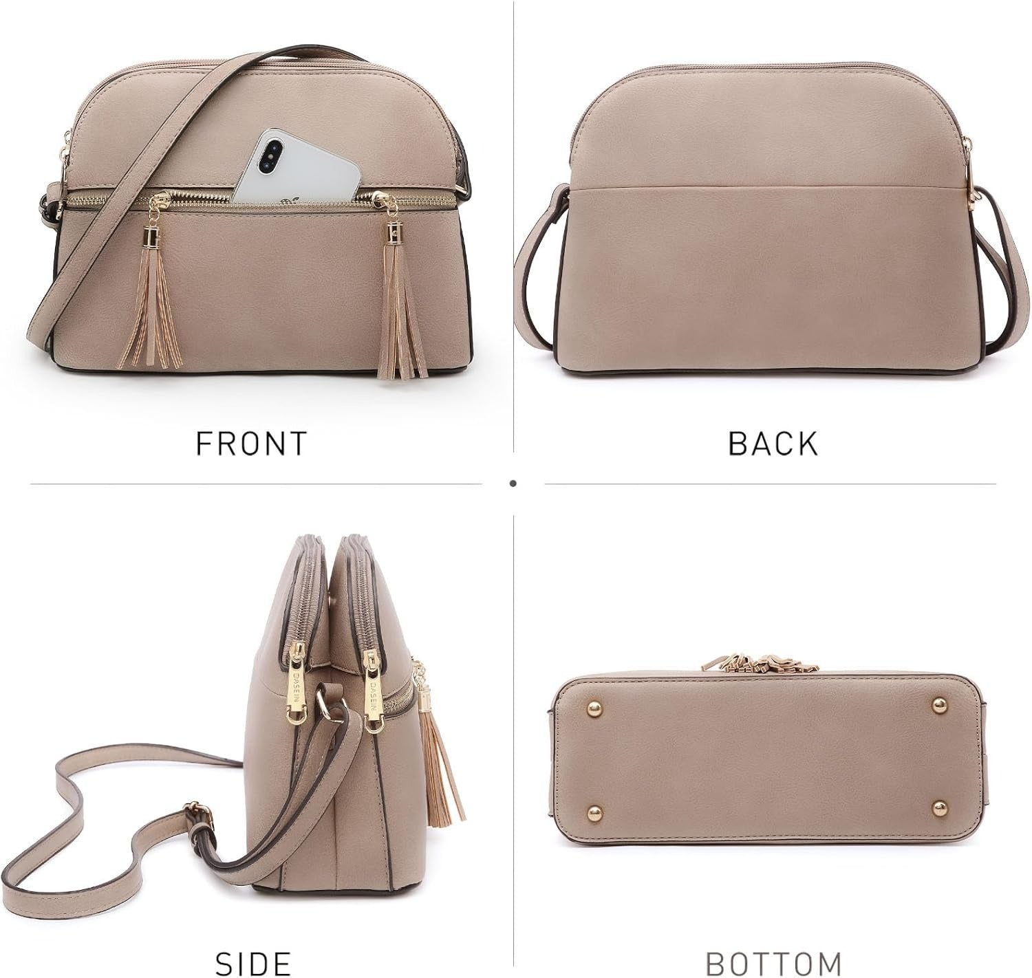 Women Tassel Zipper Pocket Crossbody Bag Shoulder Purse Fashion Travel Bag with Multi Pockets