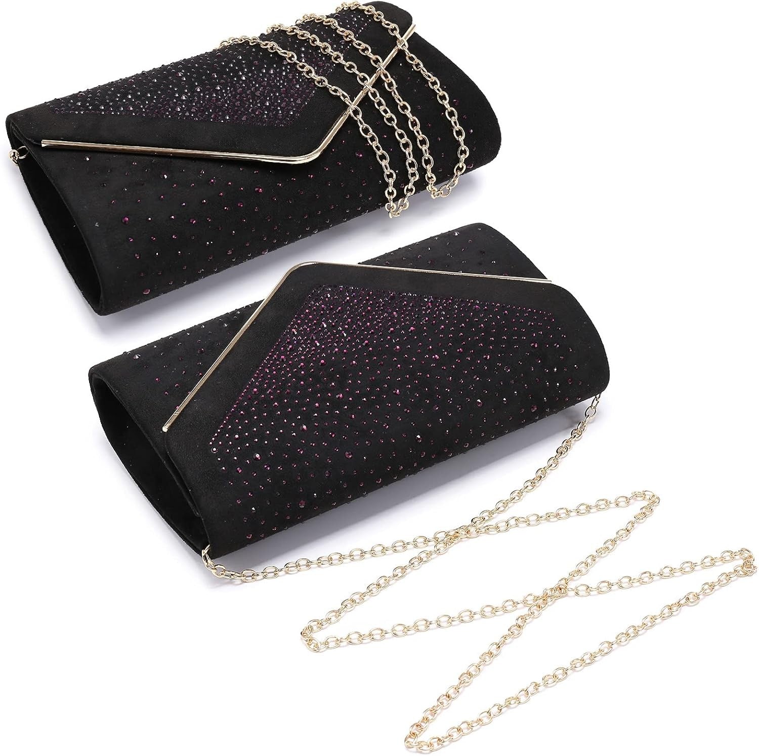 Women Rhinestone Evening Bag Faux Suede Clutch Formal Party Sparkly Purses Cocktail Wedding Handbag
