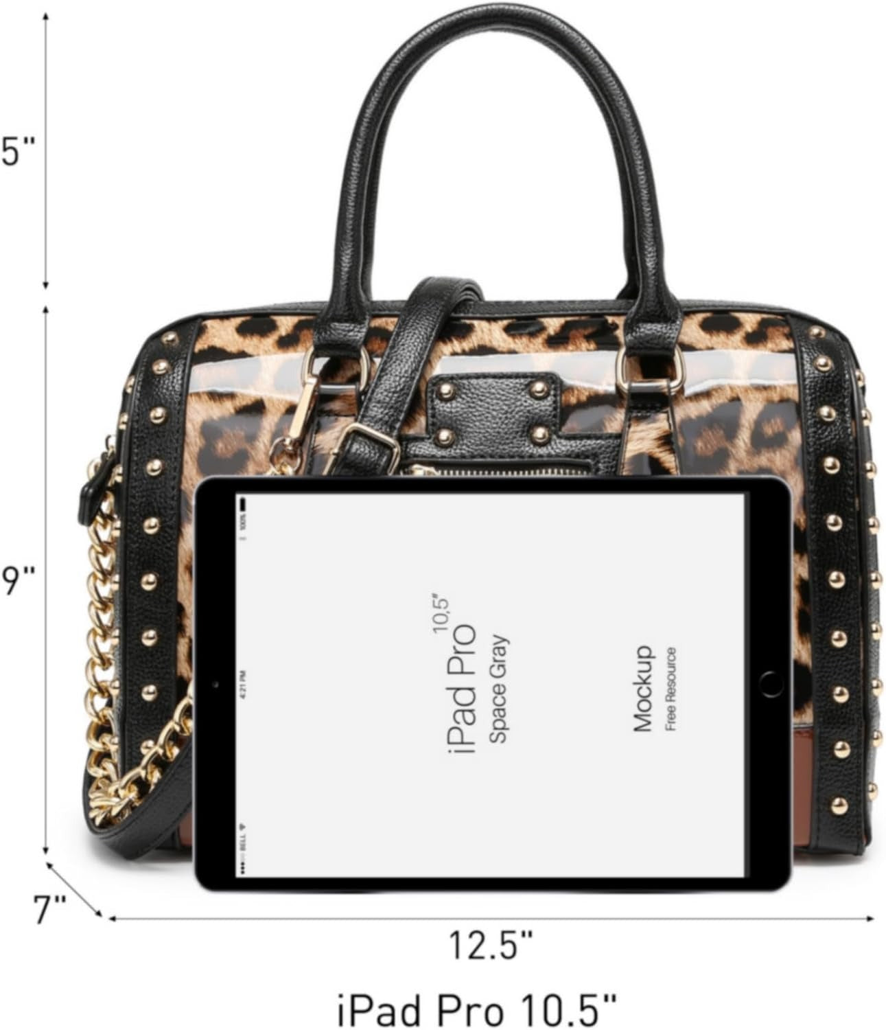 Women's Barrel Bag Shiny Patent Faux Leather Handbag with Rivet Decoration Top Handle Satchel Shoulder Purse