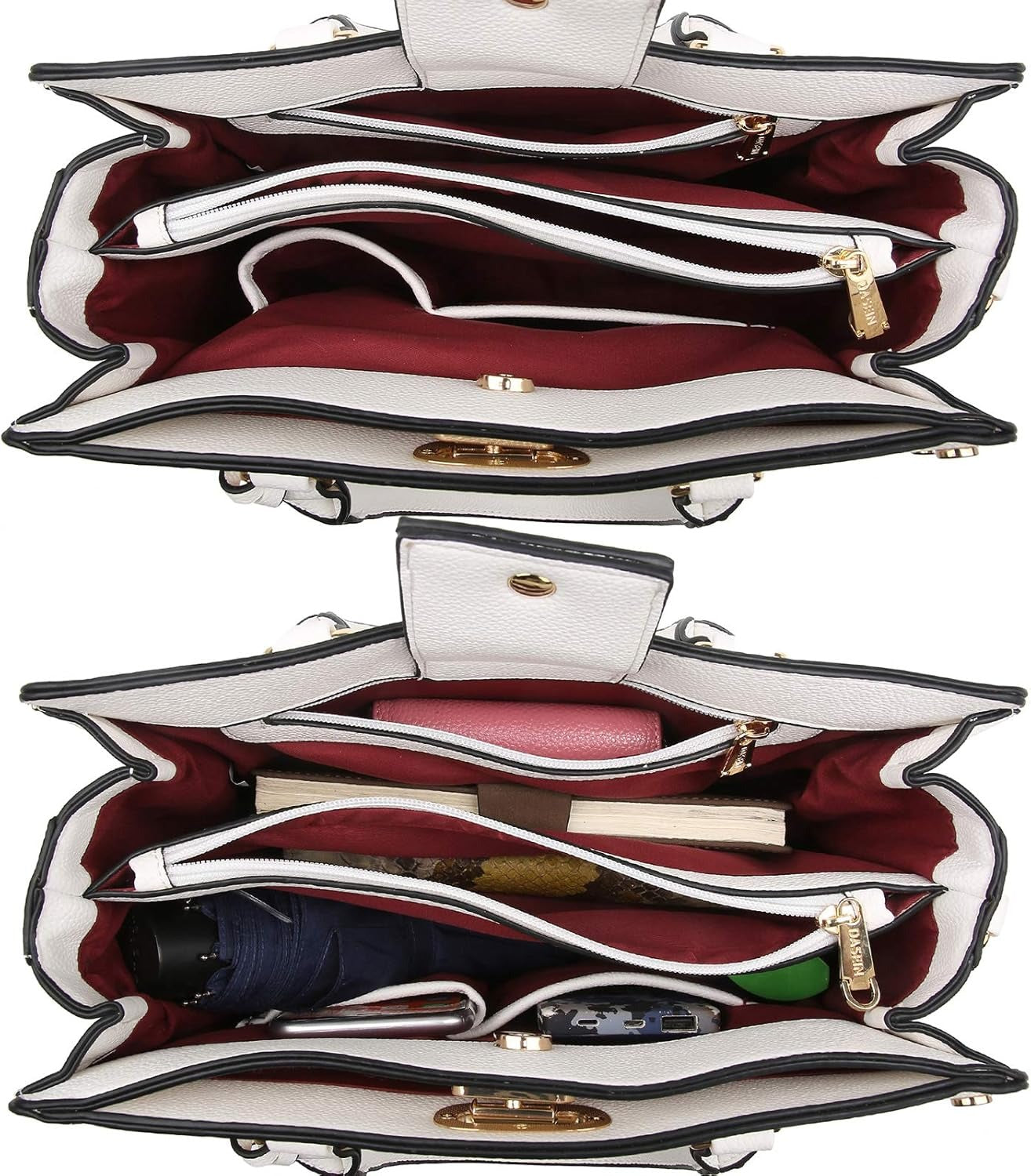 Women Medium Satchel Handbag Work Tote Shoulder Bag Top Handle Purse with Matching Clutch 2pcs Set