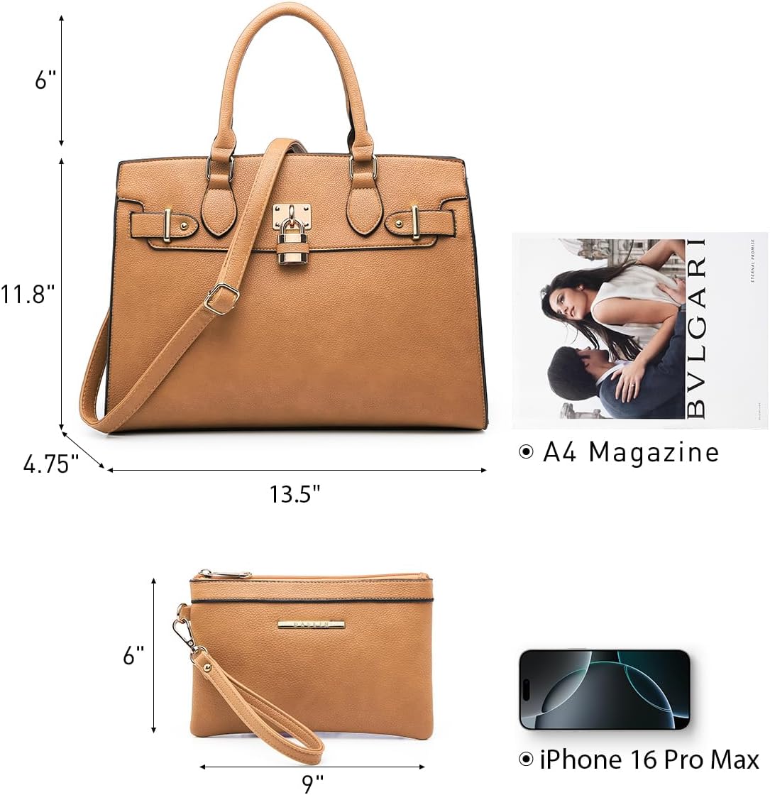 Women Handbags and Purses Ladies Shoulder Bag Top Handle Satchel Tote Work Bag with Matching Clutch