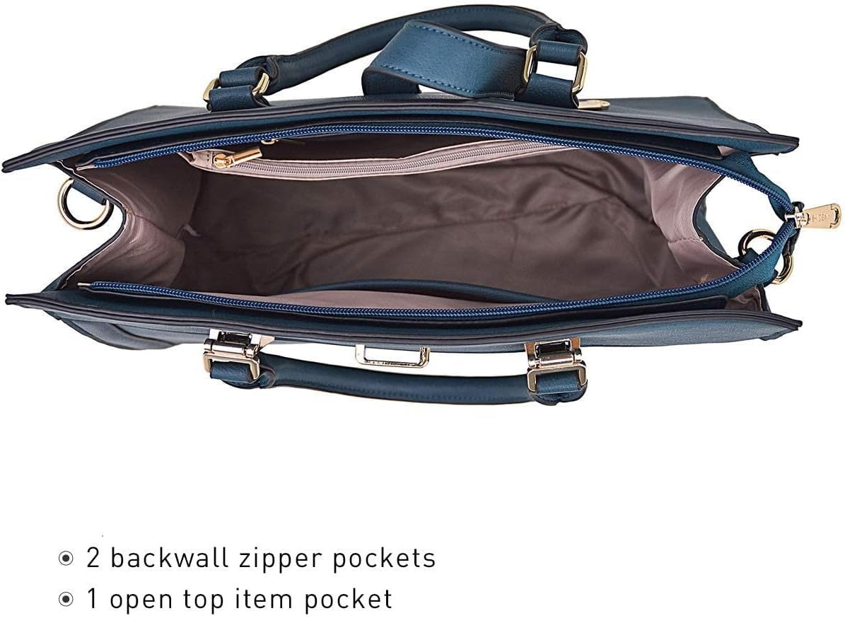 Women's Handbag Flap-over Belt Shoulder Bag Top Handle Tote Satchel Purse Work Bag w/Matching Wristlet