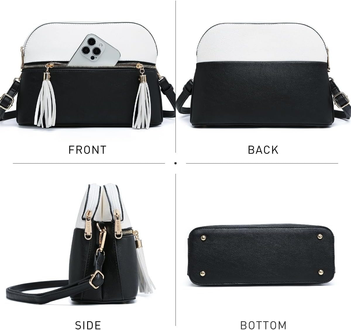 Women Tassel Zipper Pocket Crossbody Bag Shoulder Purse Fashion Travel Bag with Multi Pockets