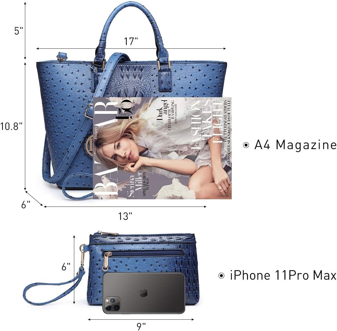 Women Satchel Purse Handbag Shoulder Bag Work Tote Bag with Matching Clutch