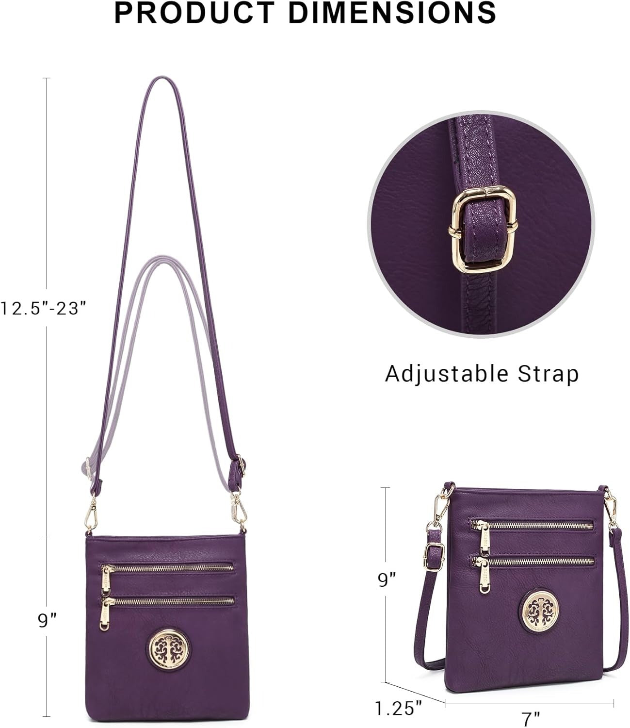 Women Small Crossbody Bag Lightweight Shoulder Purses Multi Zipper Pockets Phone Purse Handbag