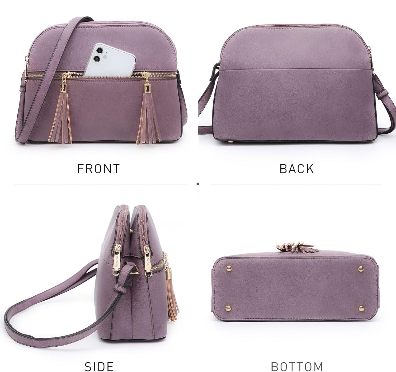 Women Tassel Zipper Pocket Crossbody Bag Shoulder Purse Fashion Travel Bag with Multi Pockets