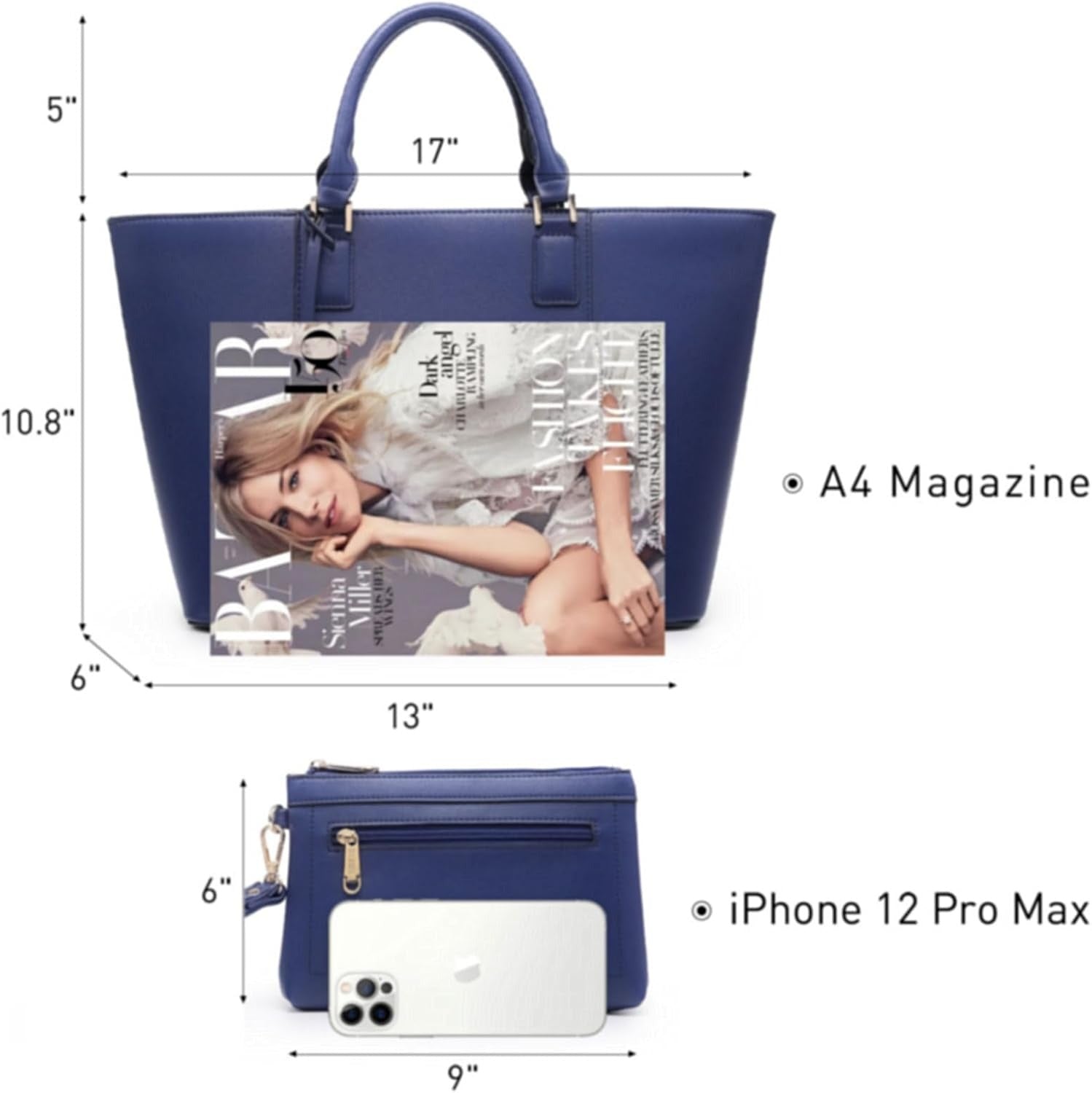 Women Satchel Purse Handbag Shoulder Bag Work Tote Bag with Matching Clutch