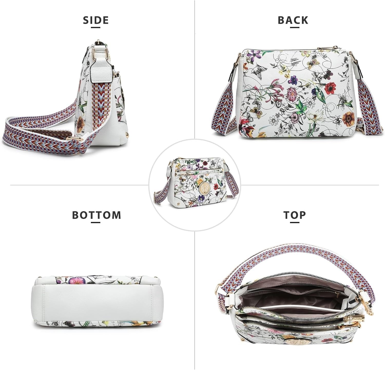 Crossbody Purses for Women Trendy Multi Pockets Shoulder Bag Medium Handbags with Guitar Strap