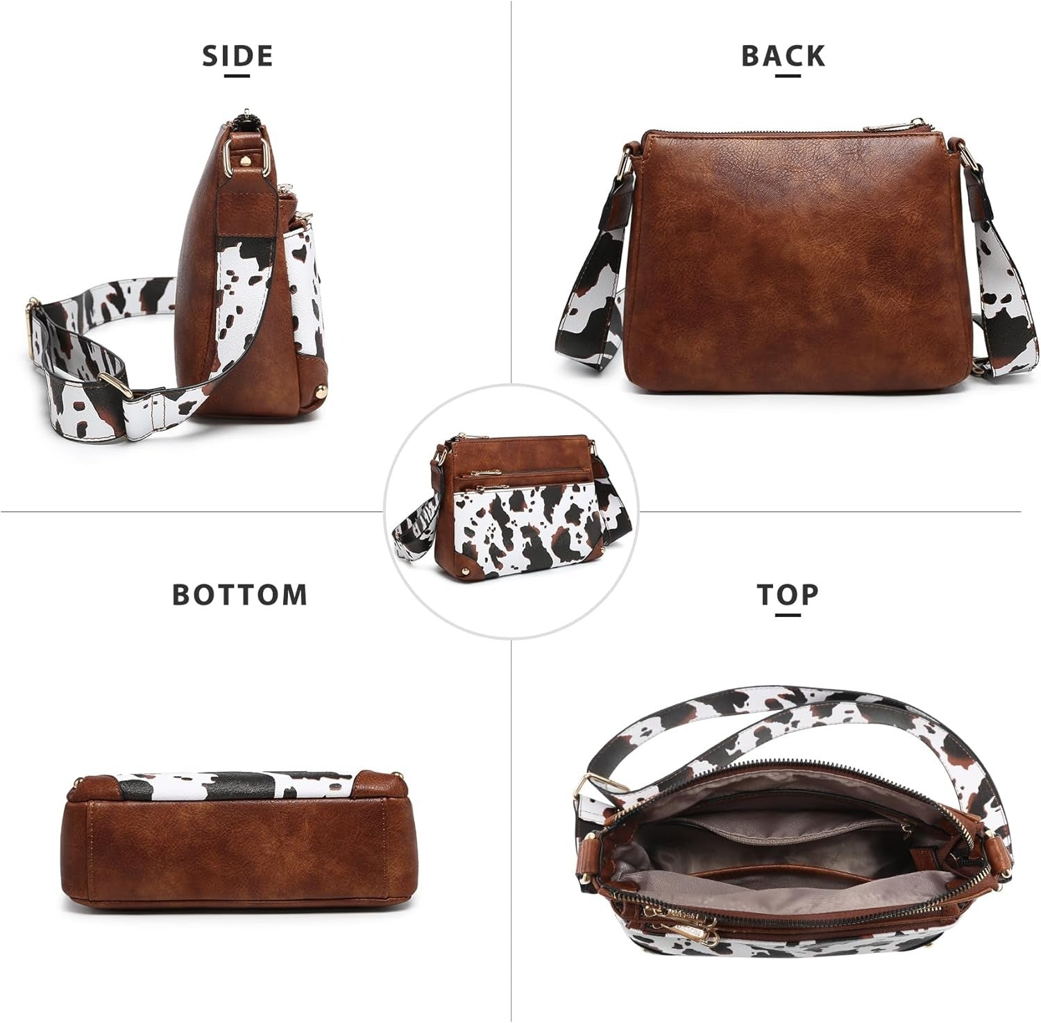Crossbody Purses for Women Trendy Multi Pockets Shoulder Bag Medium Handbags with Guitar Strap