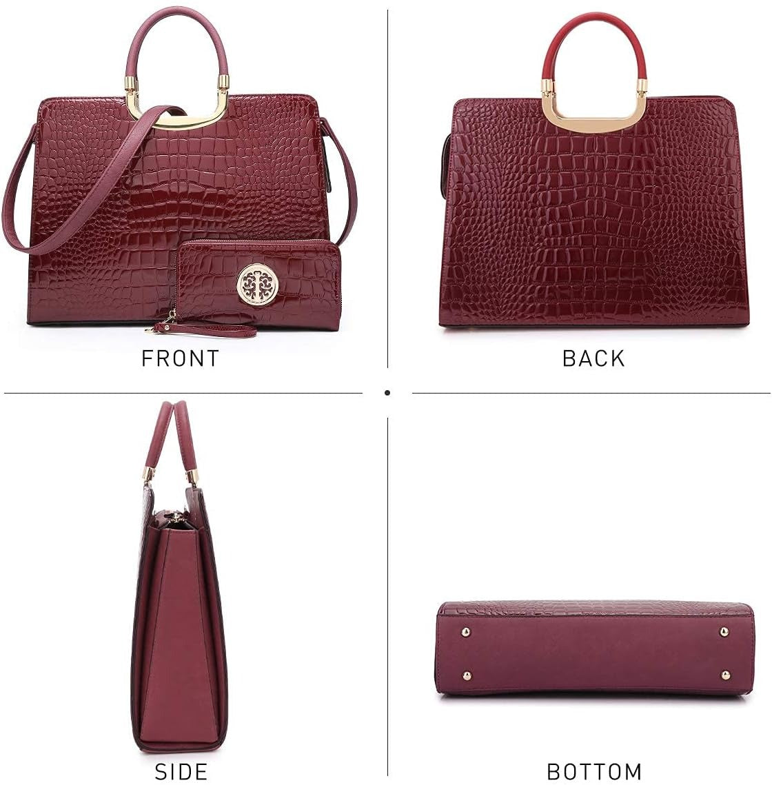 Womens Crocodile Handbag Top Handle Shoulder Bag Tote Satchel Purse Work Bag