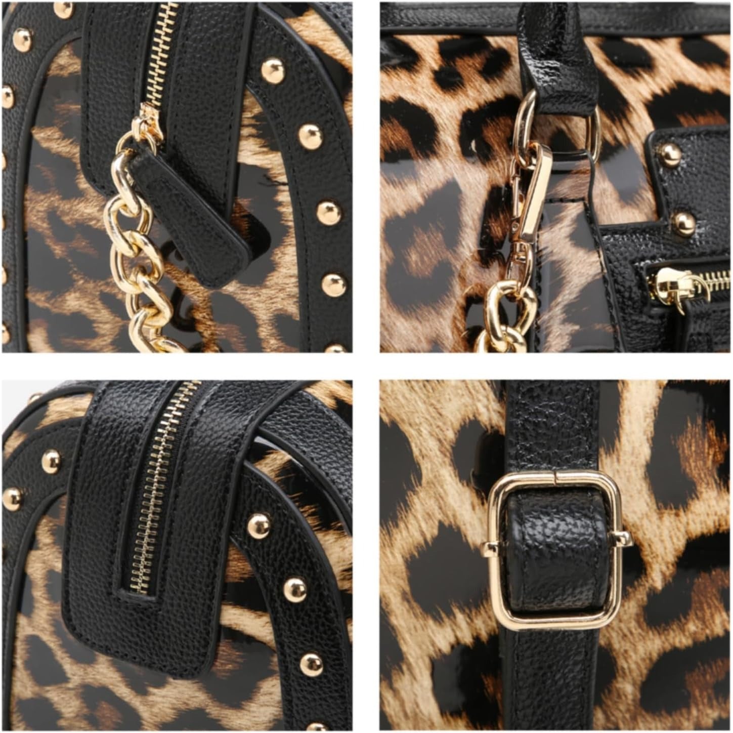 Women's Barrel Bag Shiny Patent Faux Leather Handbag with Rivet Decoration Top Handle Satchel Shoulder Purse
