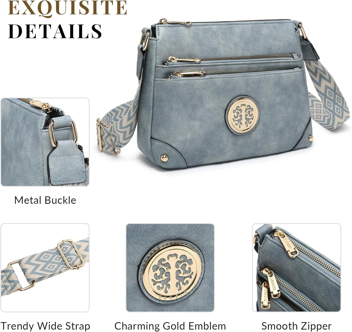 Crossbody Purses for Women Trendy Multi Pockets Shoulder Bag Medium Handbags with Guitar Strap