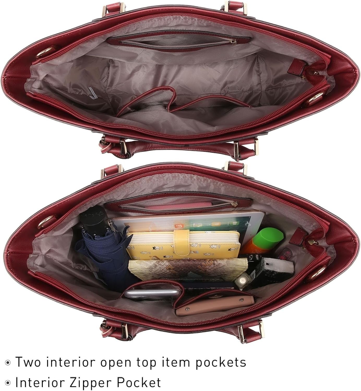 Women Satchel Purse Handbag Shoulder Bag Work Tote Bag with Matching Clutch