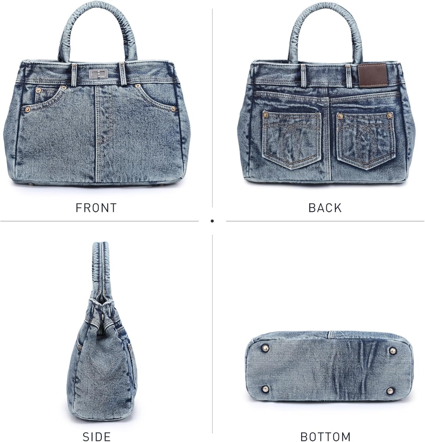 Trendy Denim Crossbody Bag Lightweight Satchel Shoulder Purse Handbag for Women w/Turn-Lock/Long Strap/Top Handle