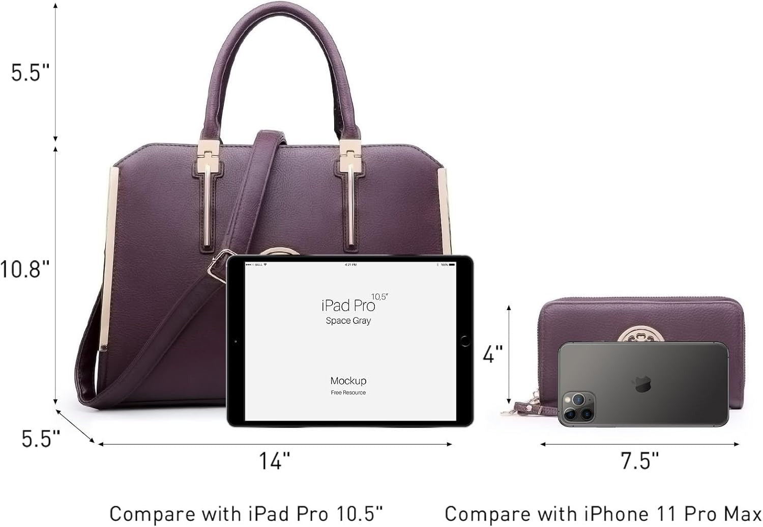 Women Large Handbag Purse Vegan Leather Satchel Work Bag Shoulder Tote with Matching Wallet