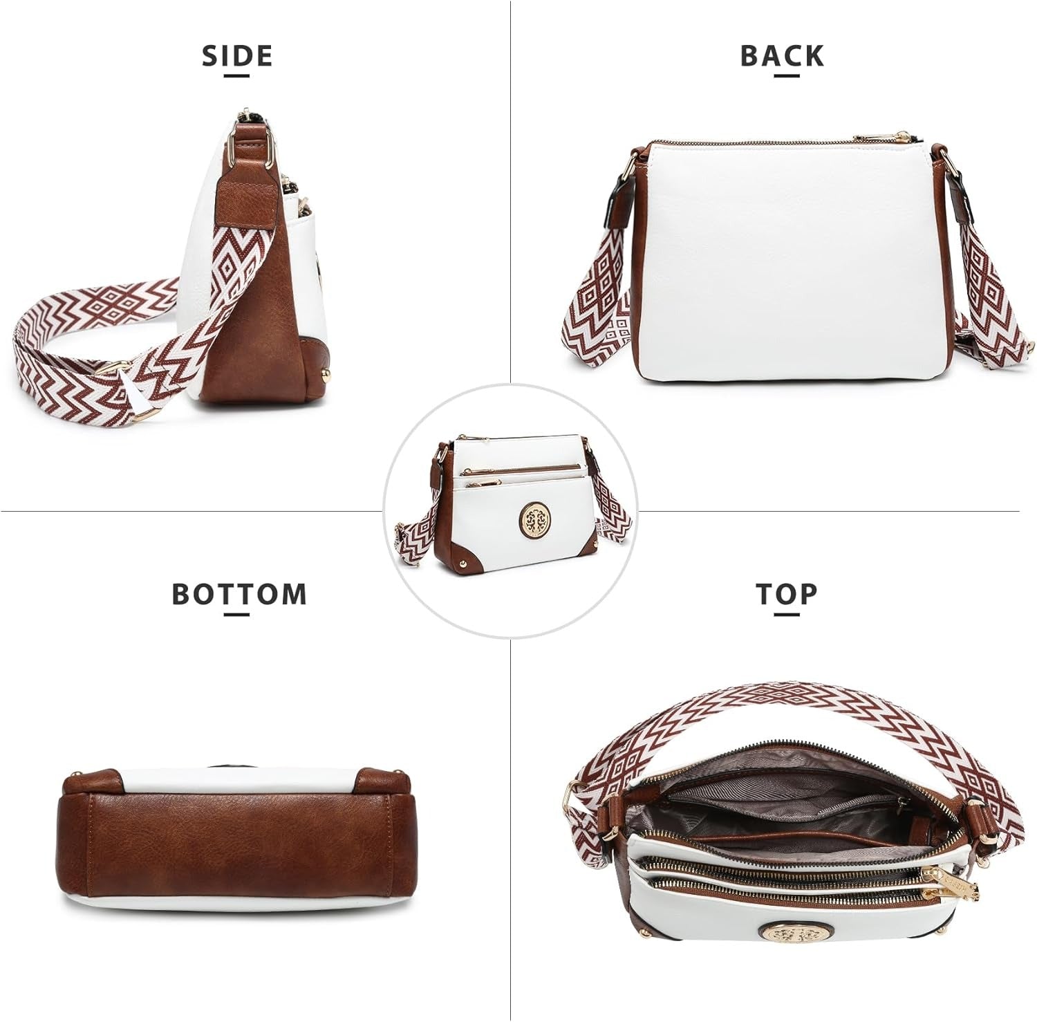 Crossbody Purses for Women Trendy Multi Pockets Shoulder Bag Medium Handbags with Guitar Strap