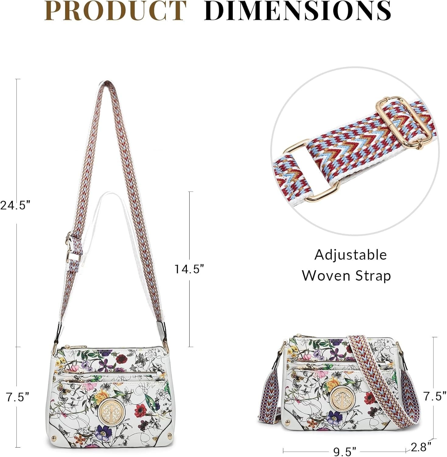 Crossbody Purses for Women Trendy Multi Pockets Shoulder Bag Medium Handbags with Guitar Strap