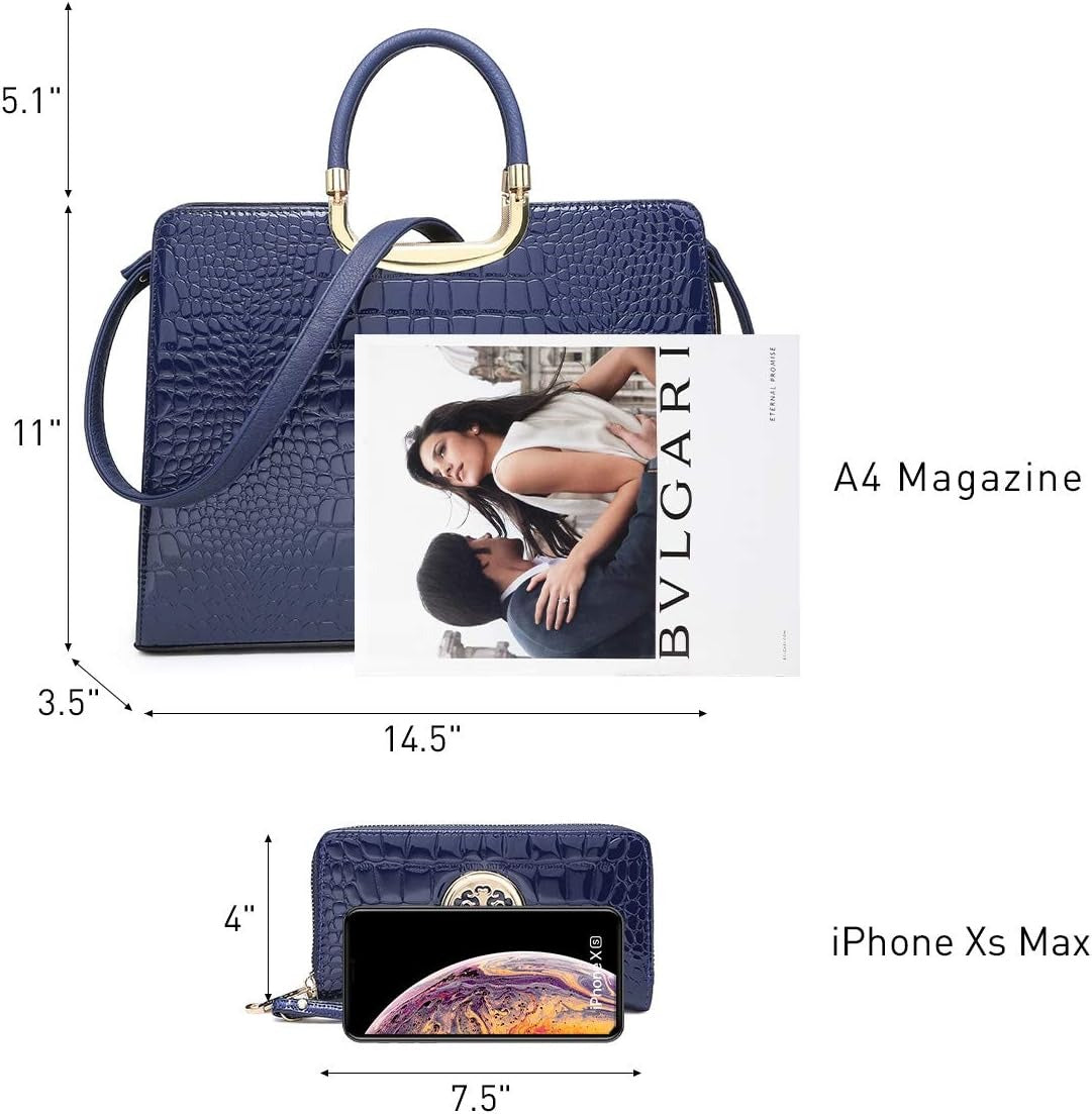 Womens Crocodile Handbag Top Handle Shoulder Bag Tote Satchel Purse Work Bag