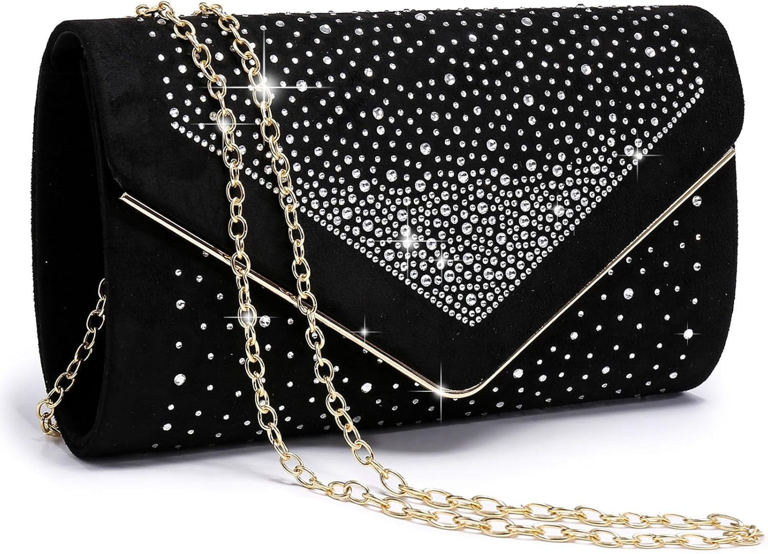 Women Rhinestone Evening Bag Faux Suede Clutch Formal Party Sparkly Purses Cocktail Wedding Handbag