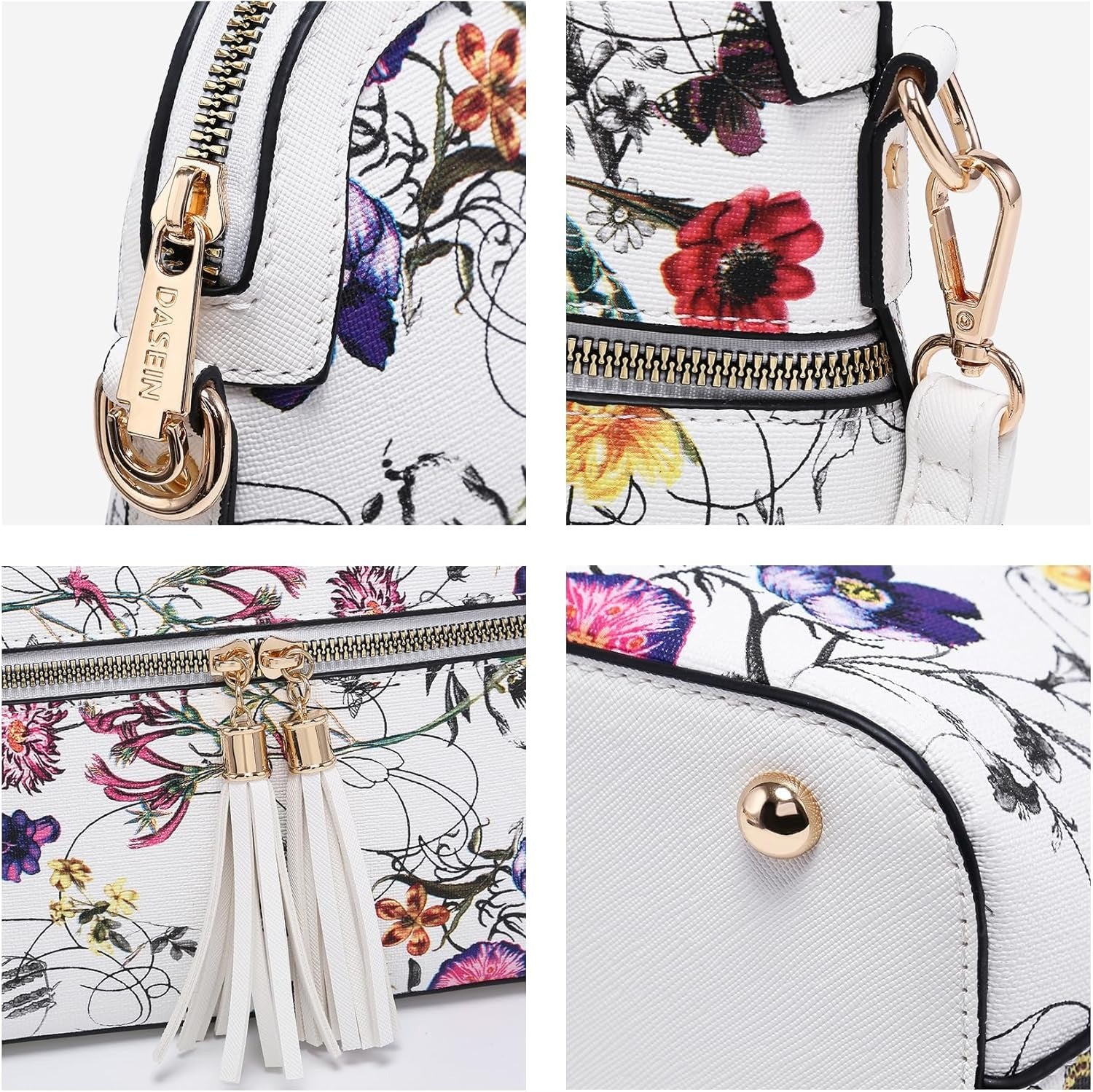 Women Tassel Zipper Pocket Crossbody Bag Shoulder Purse with Multi Pockets