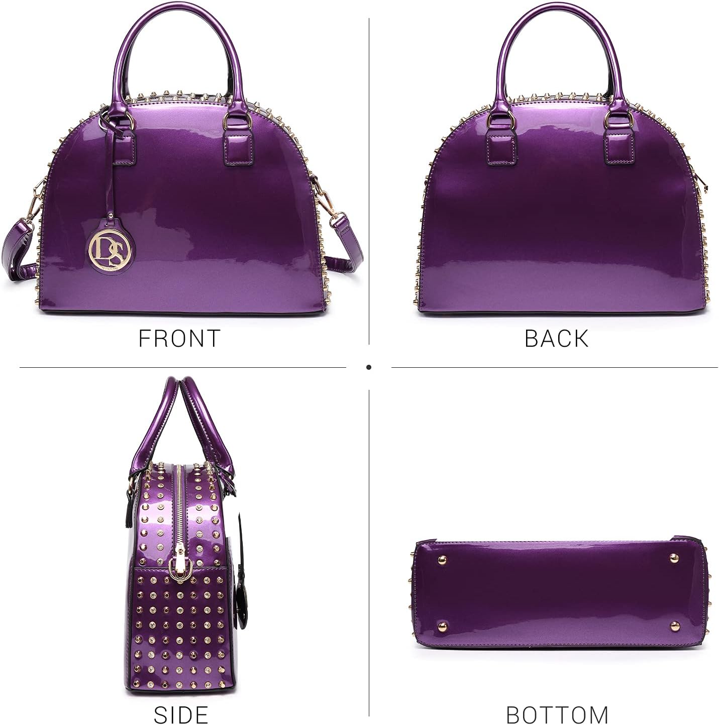 Women Patent Leather Purses Handbags Dome Satchel Purse Work Tote Structured Shoulder Bag with Long Strap