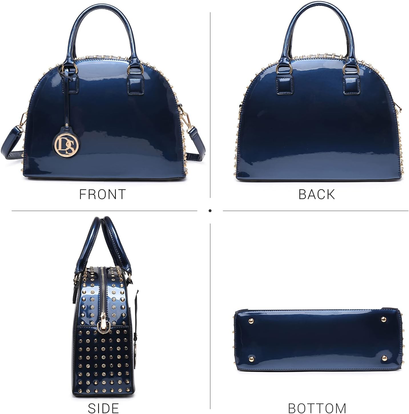 Women Patent Leather Purses Handbags Dome Satchel Purse Work Tote Structured Shoulder Bag with Long Strap