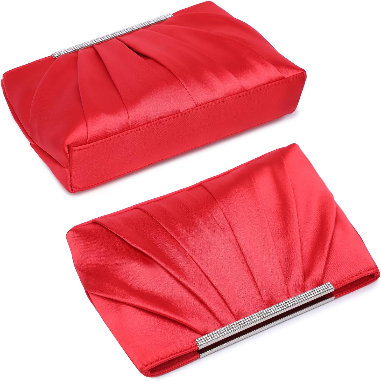 Elegant Pleated Evening Clutch Bags for Women Formal Handbags Purses for Wedding Party Prom with Sparkly Rhinestones