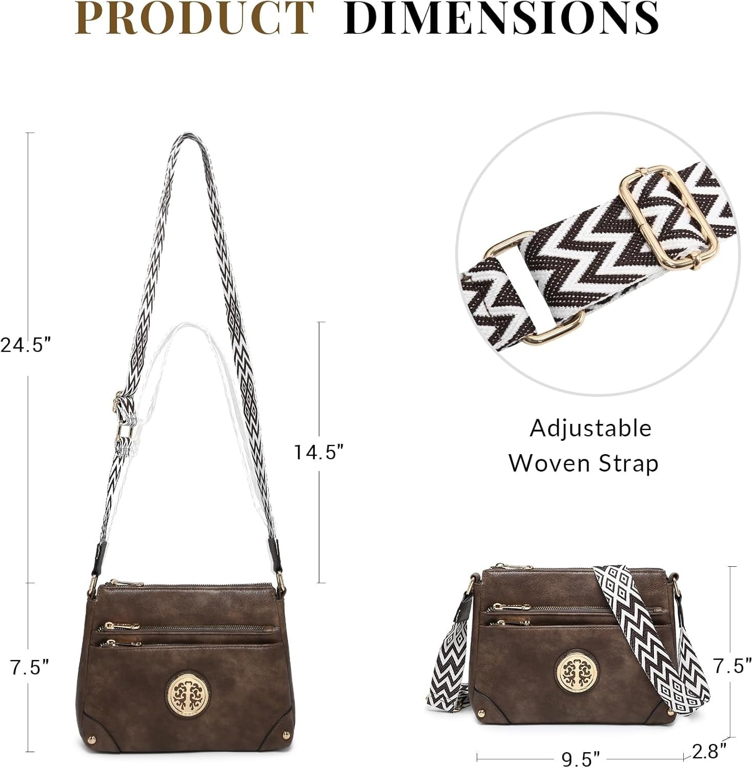 Crossbody Purses for Women Trendy Multi Pockets Shoulder Bag Medium Handbags with Guitar Strap