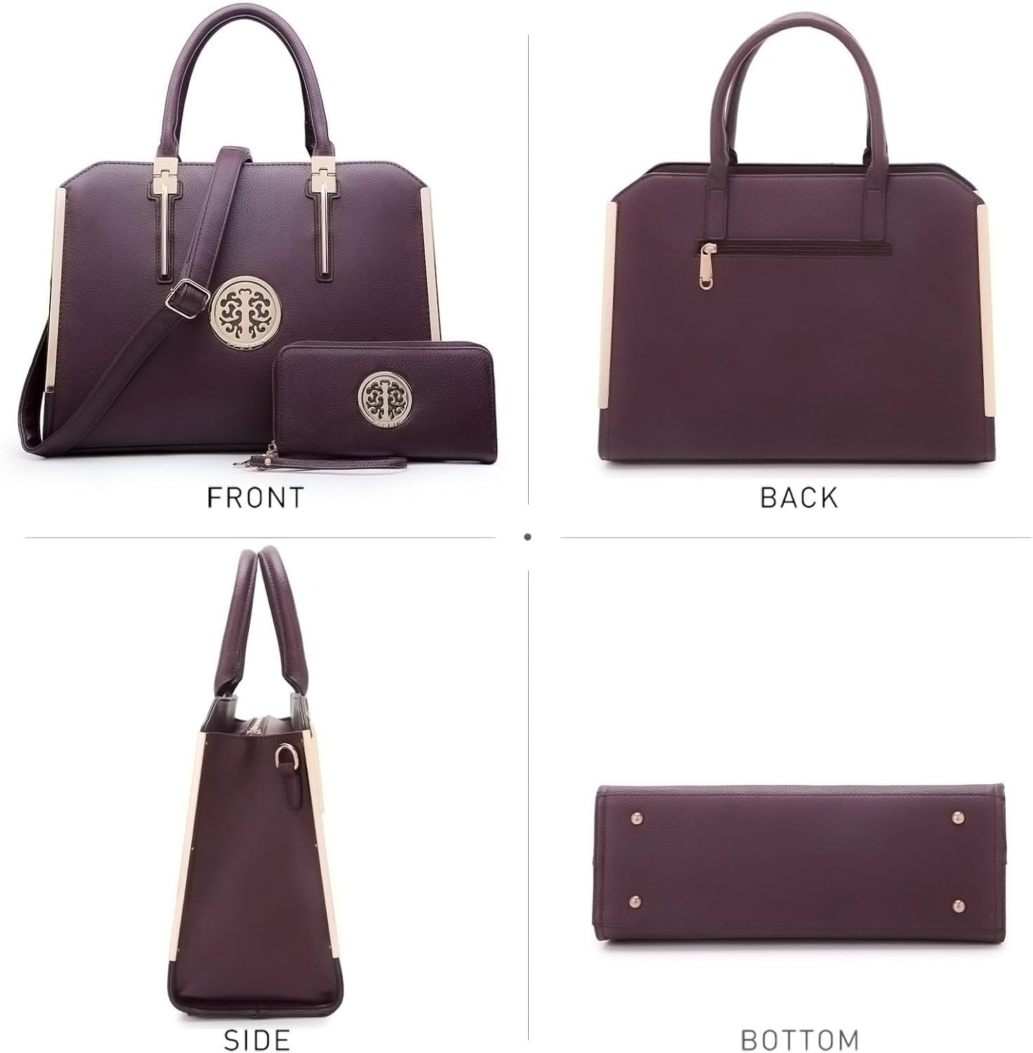 Women Large Handbag Purse Vegan Leather Satchel Work Bag Shoulder Tote with Matching Wallet