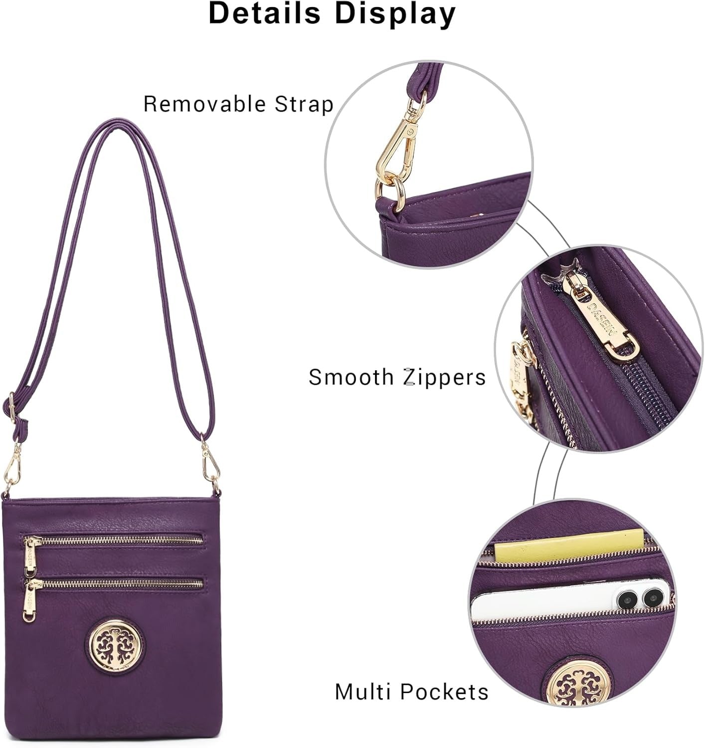 Women Small Crossbody Bag Lightweight Shoulder Purses Multi Zipper Pockets Phone Purse Handbag