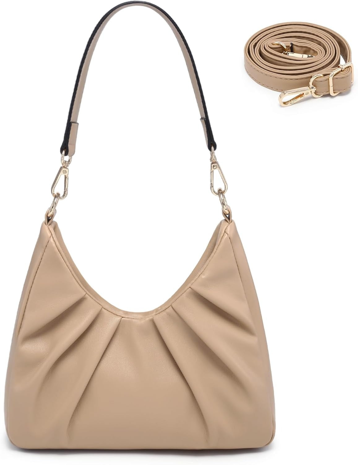 Ruched Hobo Handbag for Women Retro Shoulder Purse Crossbody Bag with 2 Removable Straps