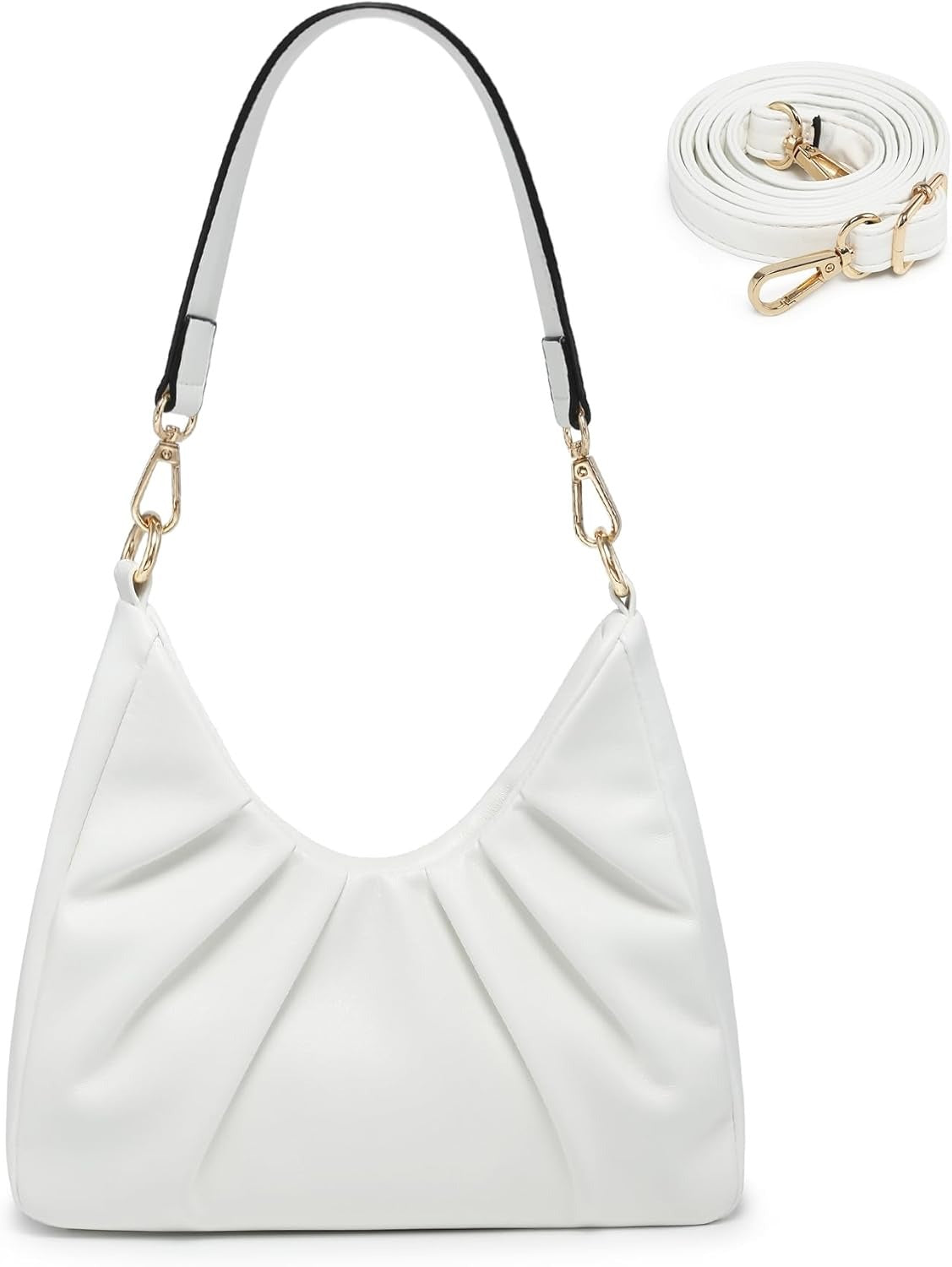 Ruched Hobo Handbag for Women Retro Shoulder Purse Crossbody Bag with 2 Removable Straps