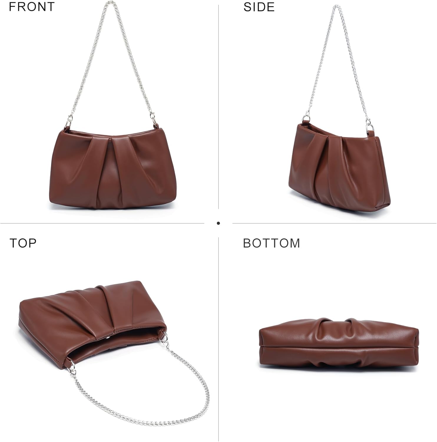 Elegant Pleated Evening Bag Soft Vegan Leather Clutch Purse Dressy Formal Handbag with 2 Chain Straps for Women