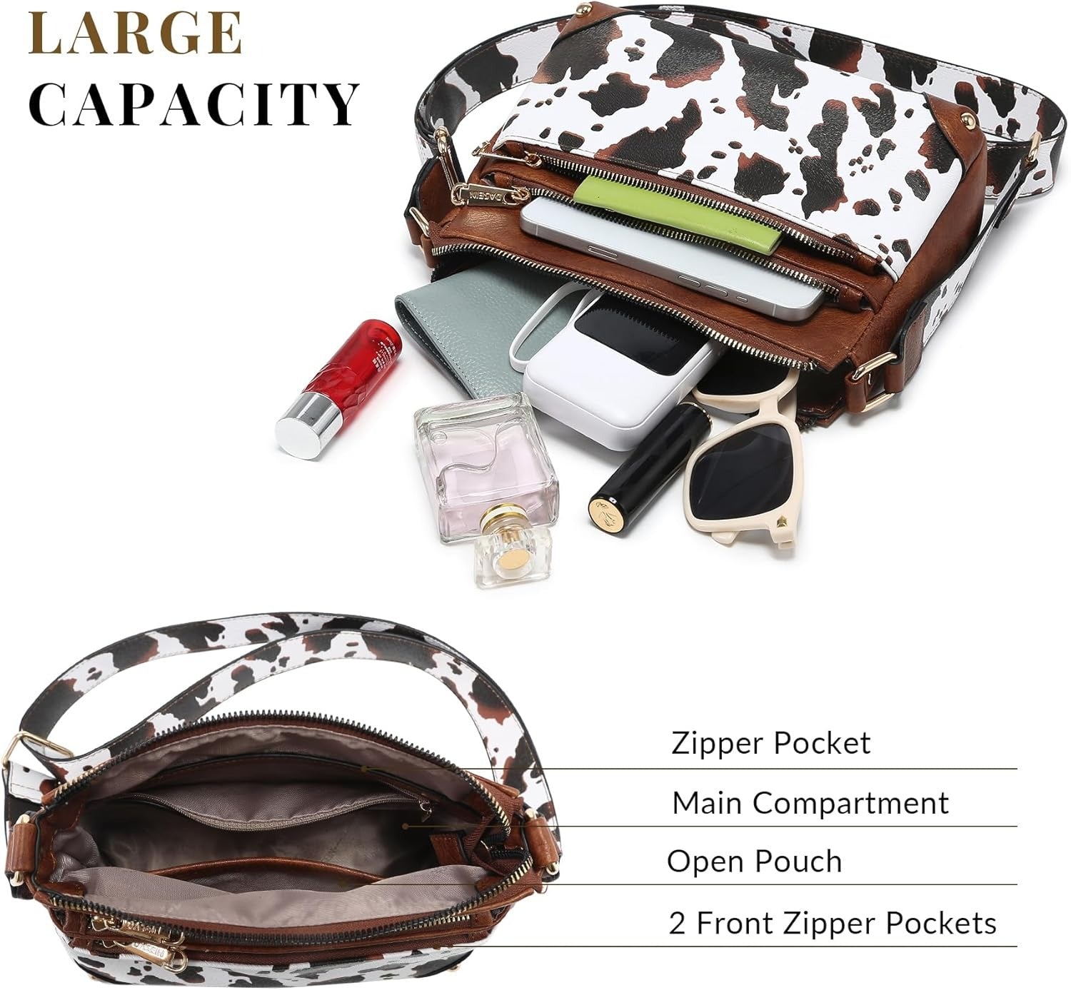 Crossbody Purses for Women Trendy Multi Pockets Shoulder Bag Medium Handbags with Guitar Strap