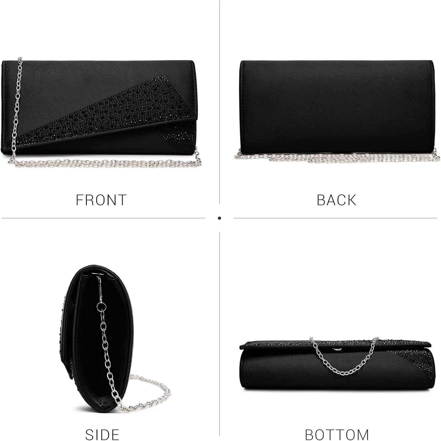 Women's Satin Rhinestone Clutch Evening Bags Sparkle Glitter Shiny Purse Handbag for Party Wedding Cocktail Prom