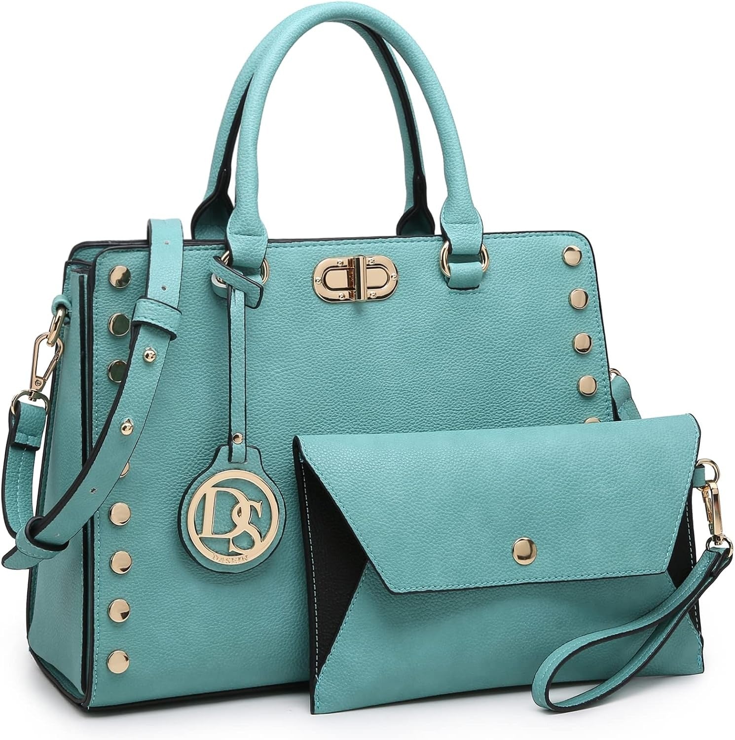 Women Medium Satchel Handbag Work Tote Shoulder Bag Top Handle Purse with Matching Clutch 2pcs Set