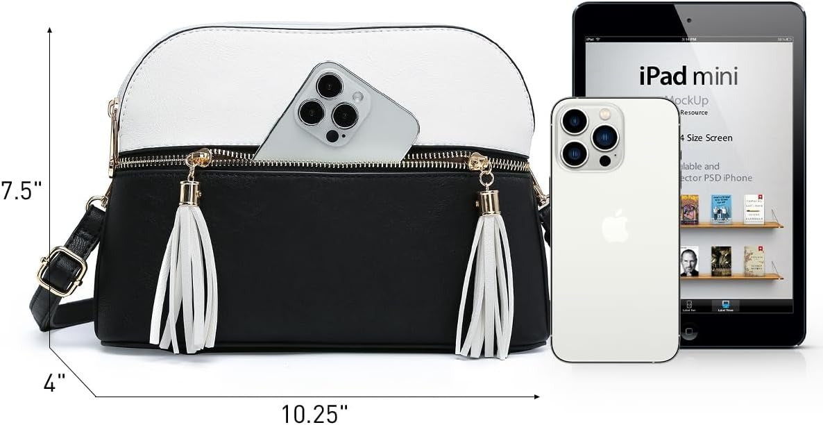Women Tassel Zipper Pocket Crossbody Bag Shoulder Purse Fashion Travel Bag with Multi Pockets
