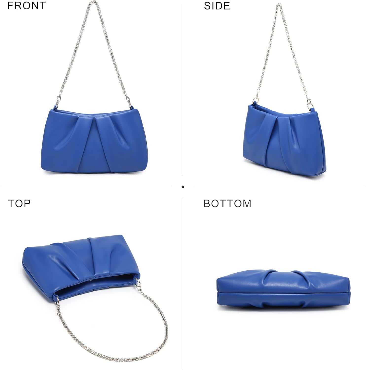 Elegant Pleated Evening Bag Soft Vegan Leather Clutch Purse Dressy Formal Handbag with 2 Chain Straps for Women