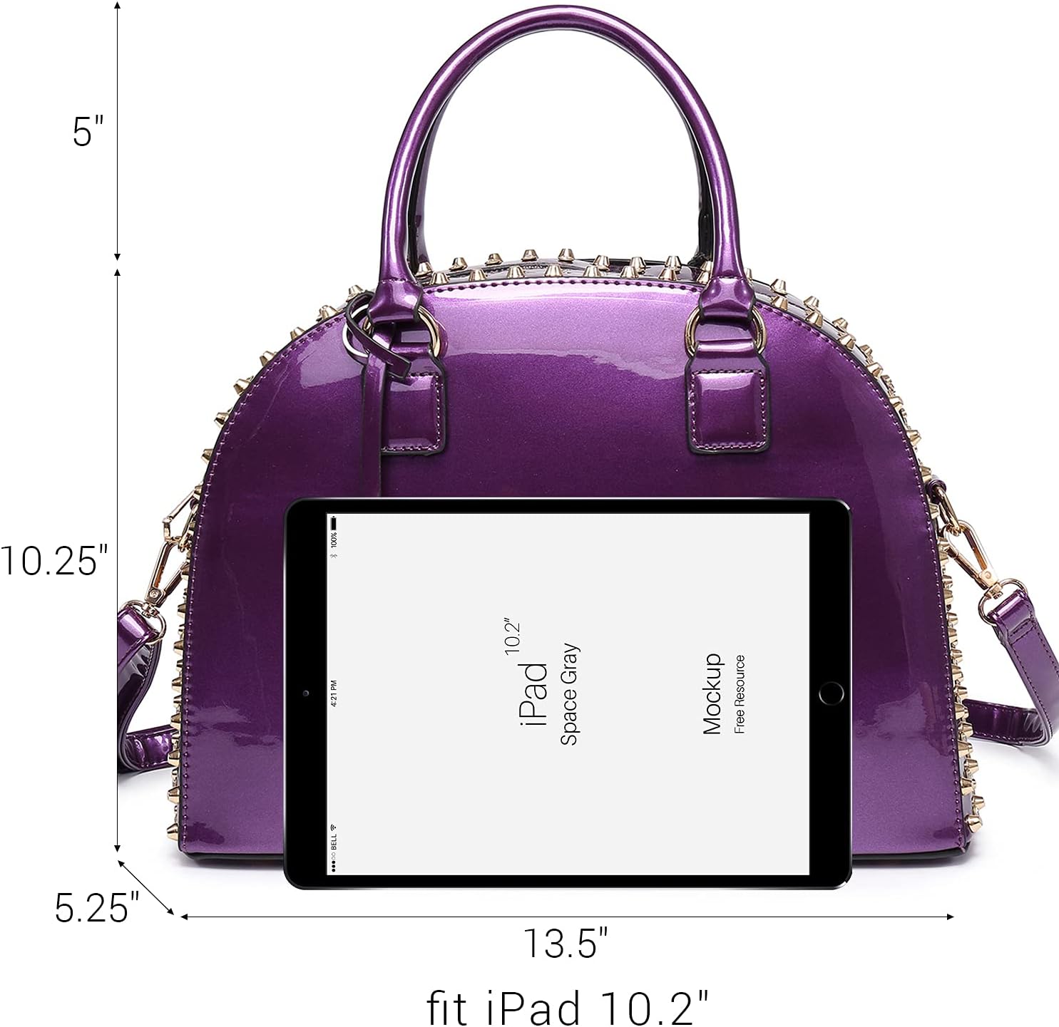 Women Patent Leather Purses Handbags Dome Satchel Purse Work Tote Structured Shoulder Bag with Long Strap