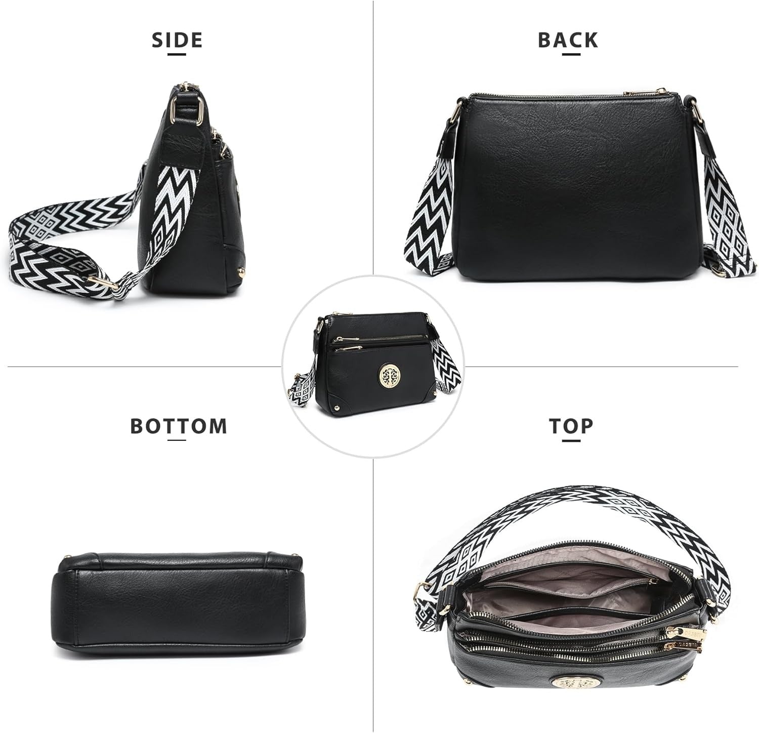 Crossbody Purses for Women Trendy Multi Pockets Shoulder Bag Medium Handbags with Guitar Strap