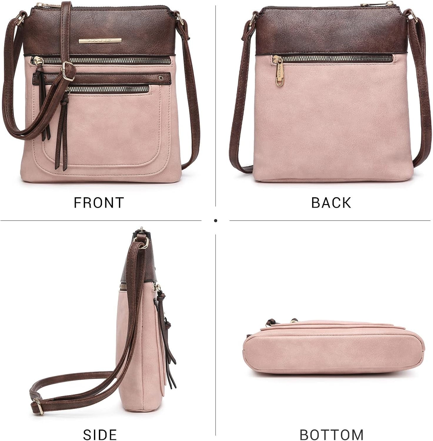 Crossbody Purse for Women Vegan Leather Shoulder Handbags Messenger Bags with Multi Zipper Pockets
