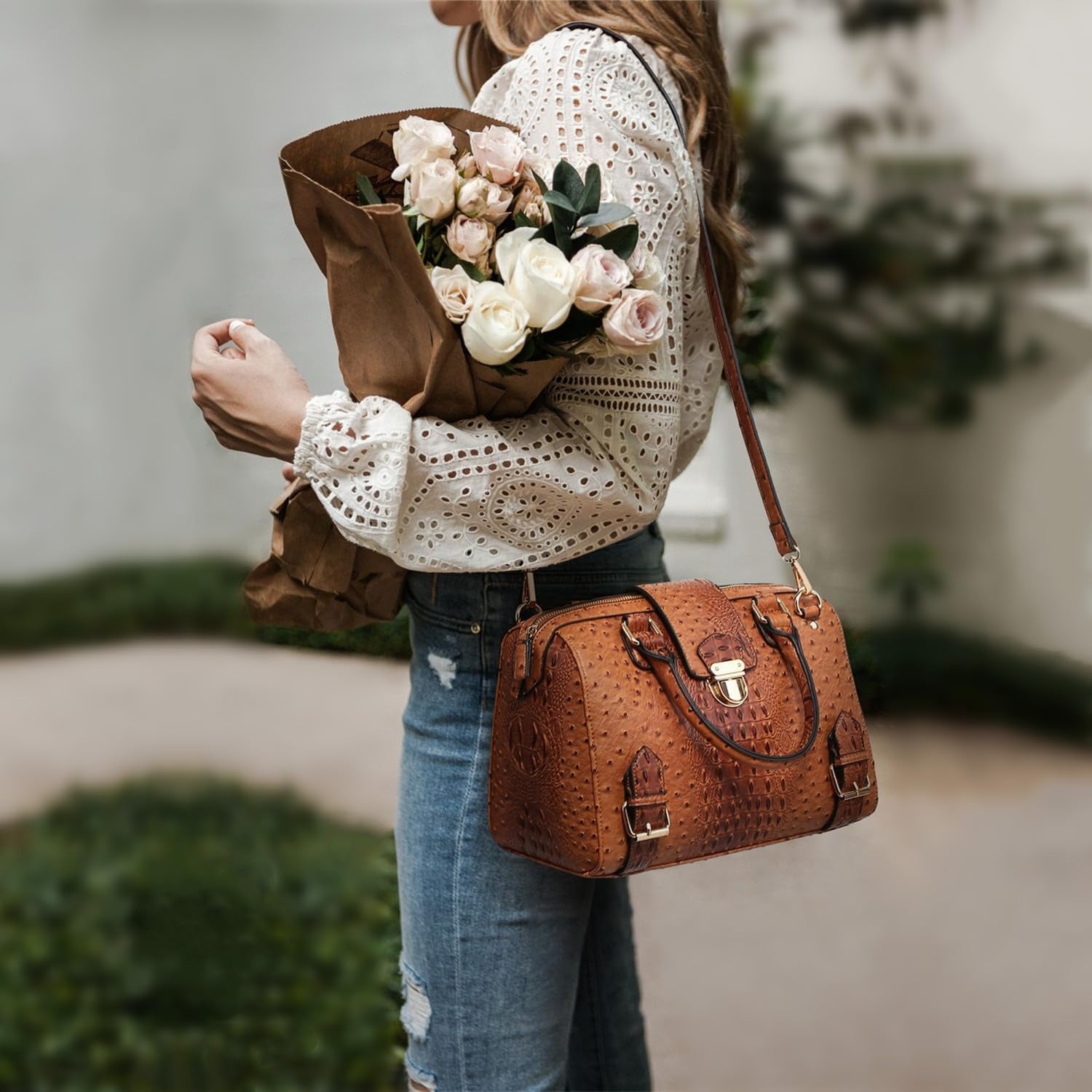Women Barrel Handbags Fashion Satchel Bags Top Handle Shoulder Purses Vegan Leather Work Tote