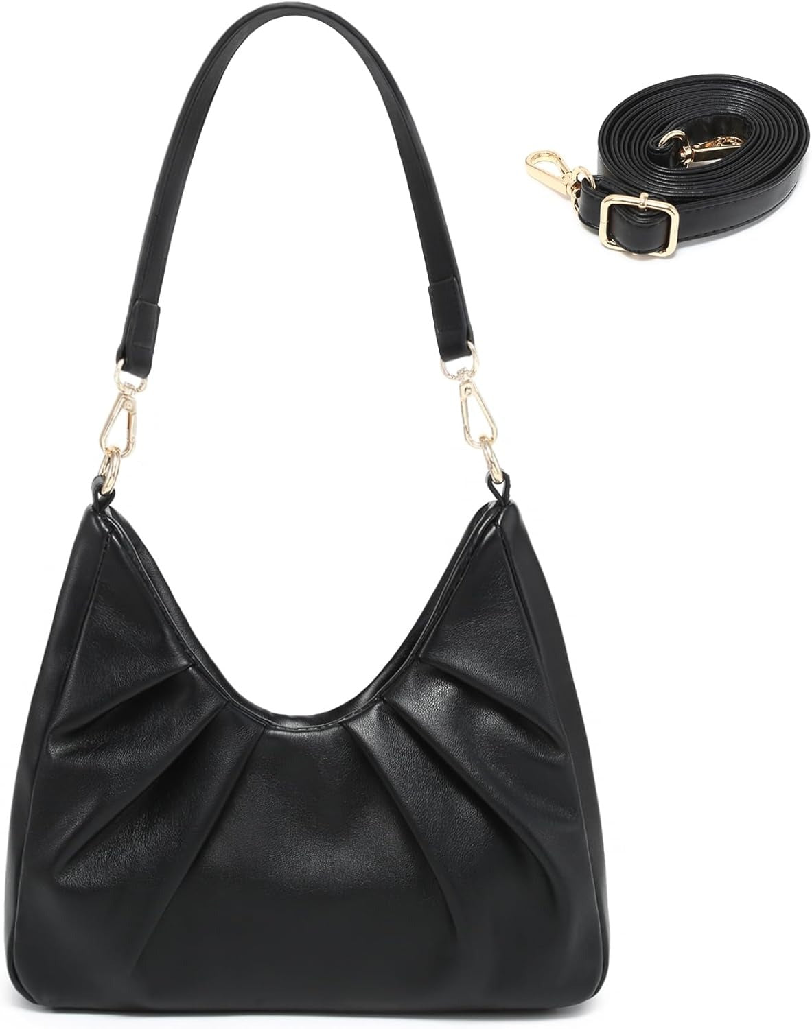 Ruched Hobo Handbag for Women Retro Shoulder Purse Crossbody Bag with 2 Removable Straps