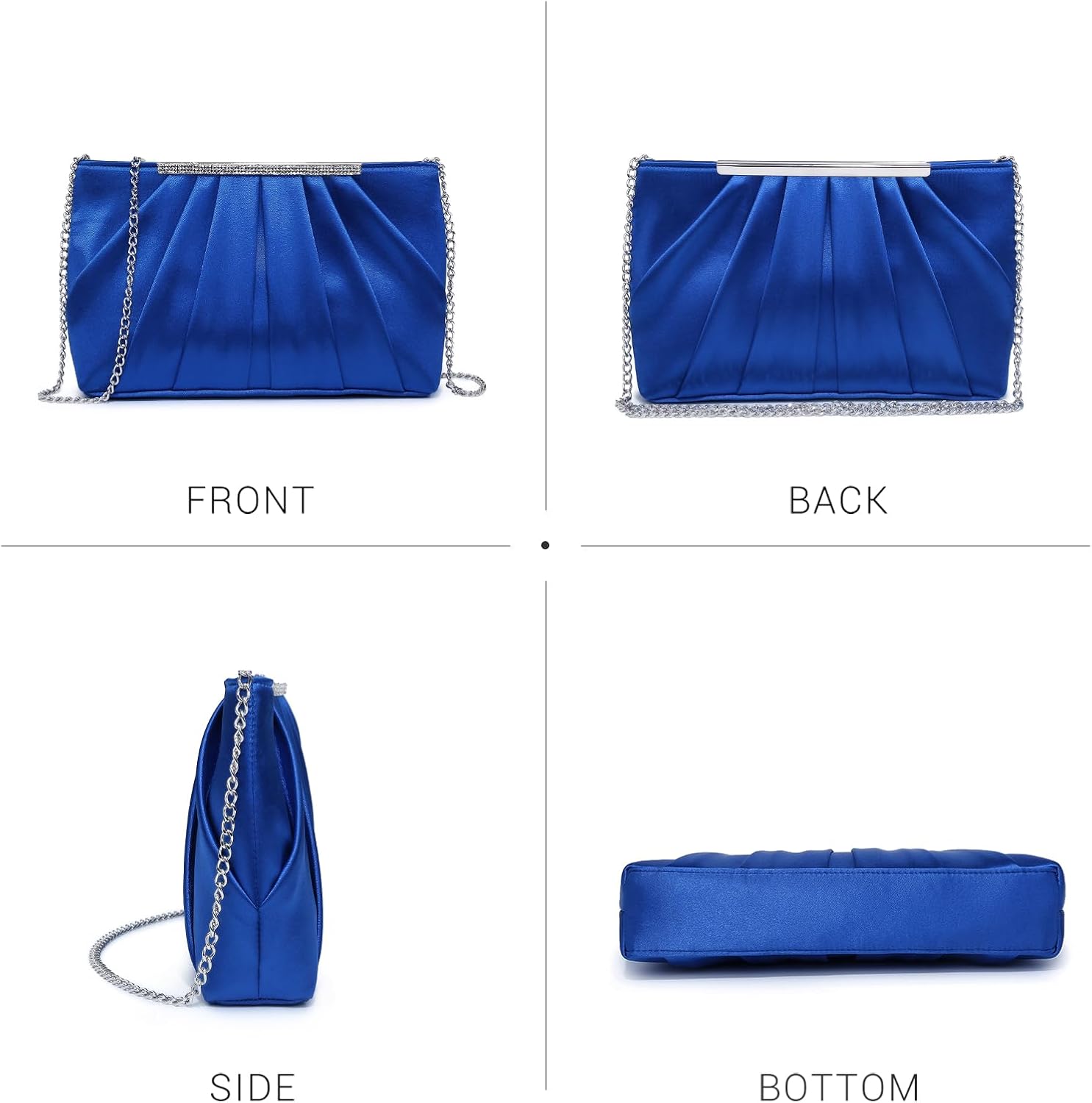 Elegant Pleated Evening Clutch Bags for Women Formal Handbags Purses for Wedding Party Prom with Sparkly Rhinestones